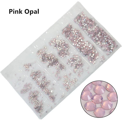 SS3-SS10, 1200 Uds., mezcla de tamaños, rosa/verde/azul/blanco, cristal de ópalo, diamantes de imitación para uñas, purpurina, decoración de diamantes de imitación para decoración de uñas