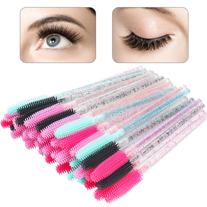 Conjunto de 50 Aplicadores Desechables de Pestañas de Silicona y Cristal: Cepillos de Diamantes para Maquillaje de Belleza Femenina