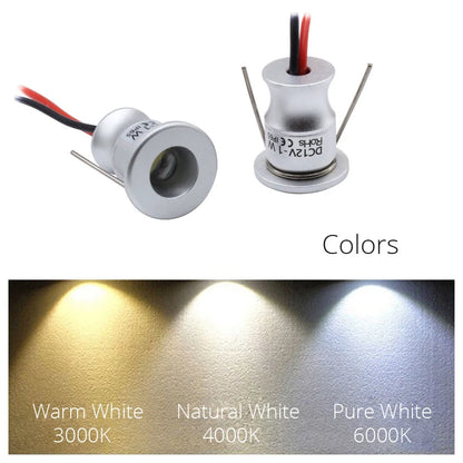 Pack de 10 Mini Focos LED de 1W DC12V IP65 para Gabinetes - Iluminación Ambiental