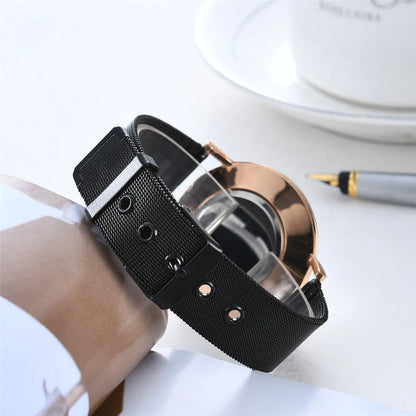DQG - Reloj Minimalista de Lujo para Mujer, Pulsera con Banda de Malla de Oro Rosa