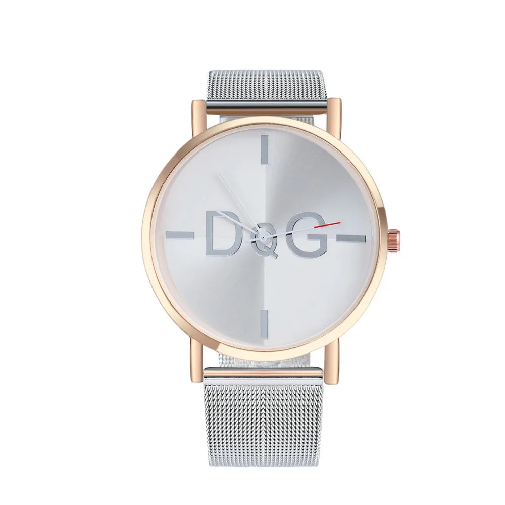 DQG - Reloj Minimalista de Lujo para Mujer, Pulsera con Banda de Malla de Oro Rosa