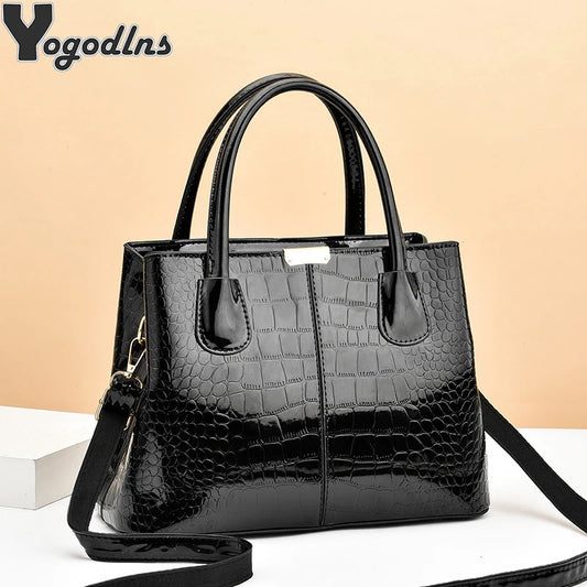 Bolso de Hombro y Crossbody para Mujeres de Cuero PU y Charol - Bolso de Diseñador de Lujo, Gran Capacidad, Tote de Compras de Moda