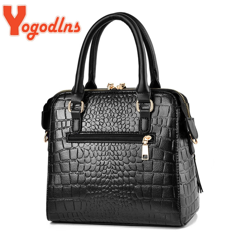Bolso de Hombro de Invierno para Mujer con Diseño de Cocodrilo - Yogodlns Luxury PU Leather, Elegante y con Asa