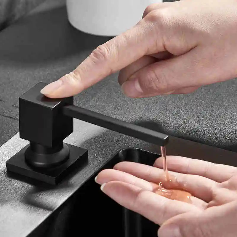 Dispensador de Jabón Líquido de Acero Inoxidable Negro para Fregadero de Cocina | Dispensador de Jabón de Mano con Botella de Plástico ABS