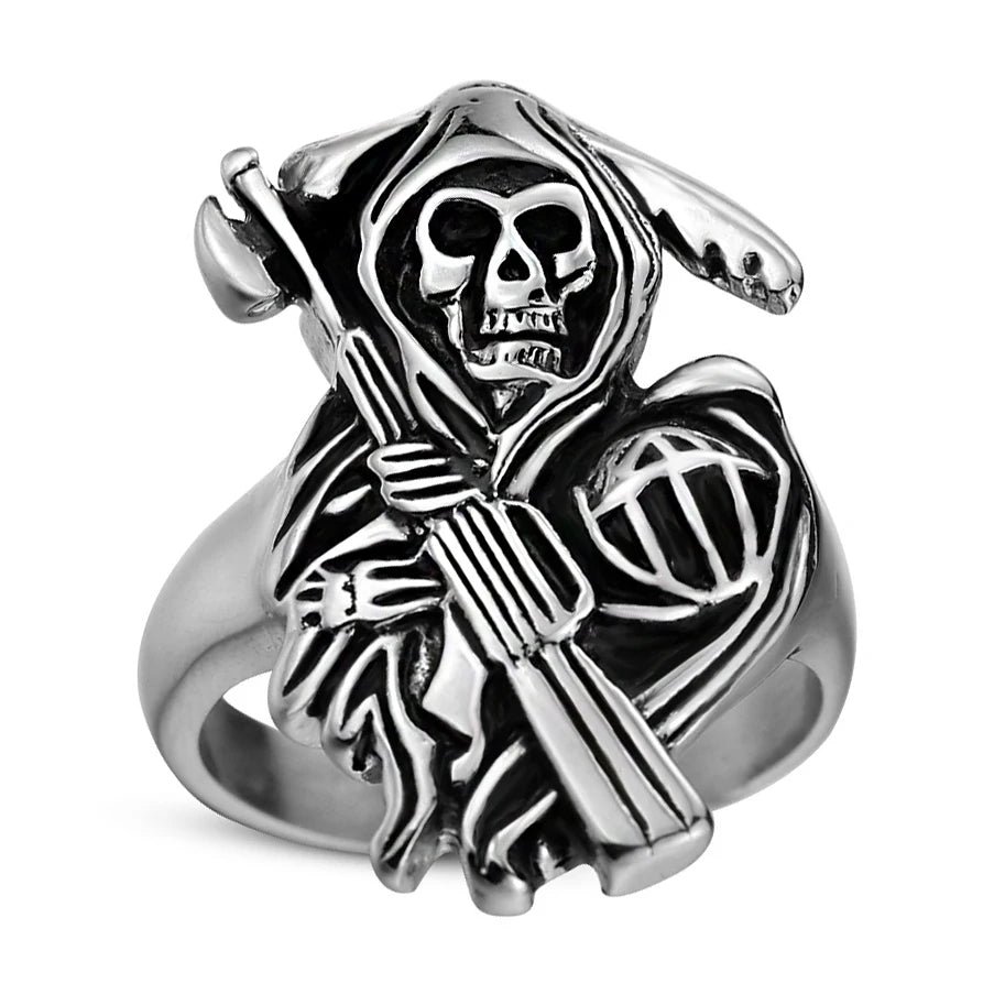 Anillo Gótico Punk para Hombre - Esqueleto Retro con Diseño de Calavera y Serpiente, Ajustable, Estilo Exagerado