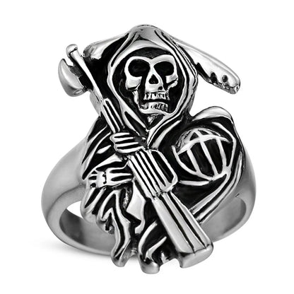 Anillo Gótico Punk para Hombre - Esqueleto Retro con Diseño de Calavera y Serpiente, Ajustable, Estilo Exagerado