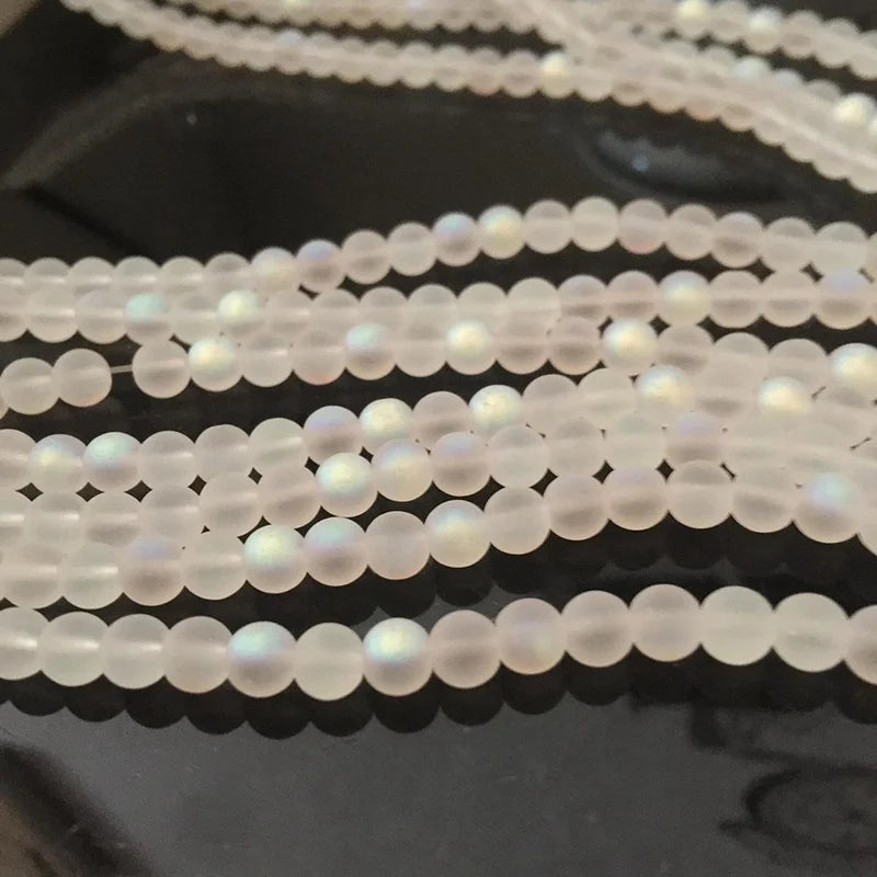 Perlas Redondas de Cristal Austríaco Blanco AB Mate para Fabricación de Joyería - 4/6 mm, Perlas de Luna Brillante para Pulseras y Collares DIY