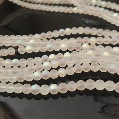 Perlas Redondas de Cristal Austríaco Blanco AB Mate para Fabricación de Joyería - 4/6 mm, Perlas de Luna Brillante para Pulseras y Collares DIY