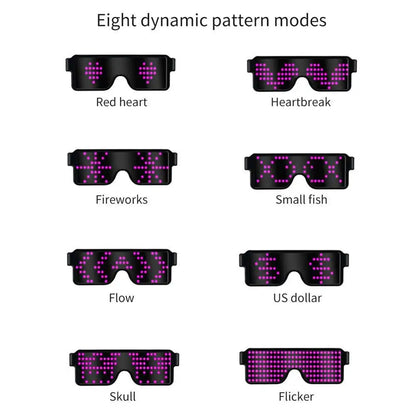 Gafas de Fiesta LED con Control por App y Bluetooth Personalizables Idiomas USB Recargables Luminiscentes para Conciertos, Navidad y Cumpleaños
