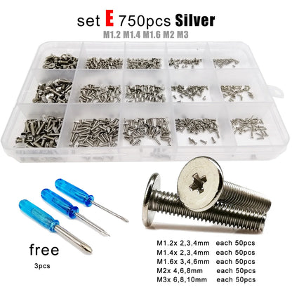 Kit de Tornillos Mini Micro Phillips - 500/750pcs de Cabeza Plana para Laptop, Teléfono y Gafas