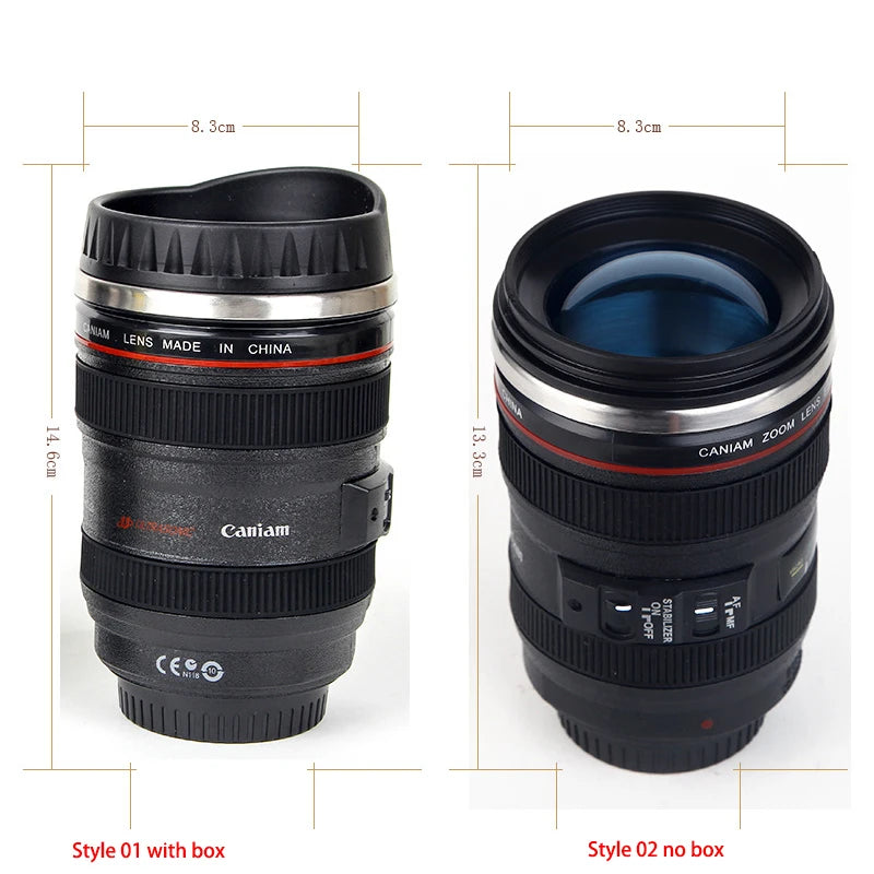 Taza de Café en Forma de Lente de Cámara EF24-105mm | Taza de Acero Inoxidable Blanca y Negra | Regalo Único para Amantes de la Fotografía