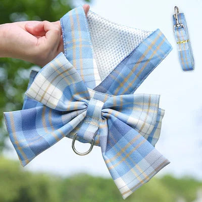 Conjunto de Arnés y Correa para Perro, Ajustable, con Lazo y Diseño Adorable, Sin Tirones, Correa Suave de Malla, Collar para Cachorro, Paseo al Aire Libre