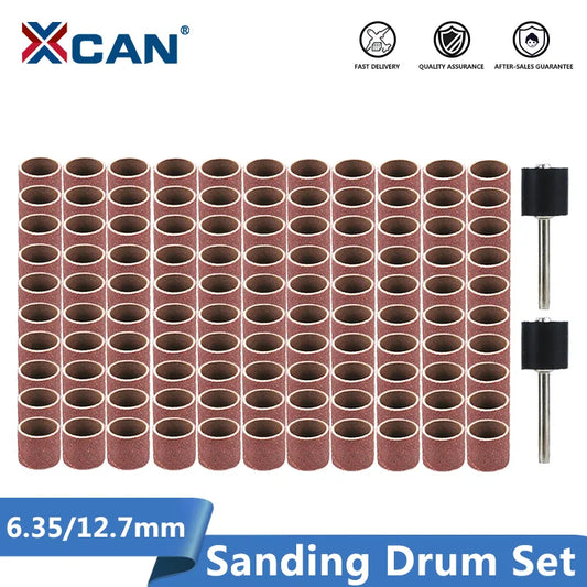 Set de Tambores de Lijado XCAN #80#100#120 con Mandril de Lijado de 6.35mm y 12.7mm para Herramientas Rotativas Dremel - Bandas Abrasivas