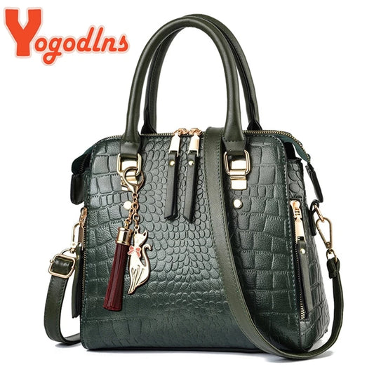 Bolso de Hombro de Invierno para Mujer con Diseño de Cocodrilo - Yogodlns Luxury PU Leather, Elegante y con Asa