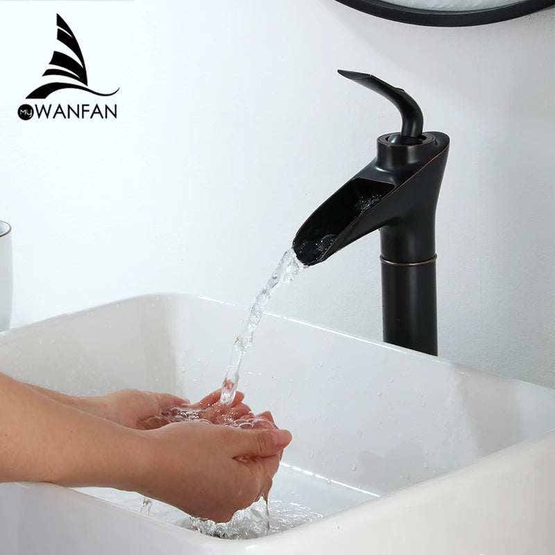 Grifo de Lavabo Moderno Blanco | Grifo de Agua en Cascada | Mezclador de Agua Caliente y Fría | Montaje de Un Solo Orificio