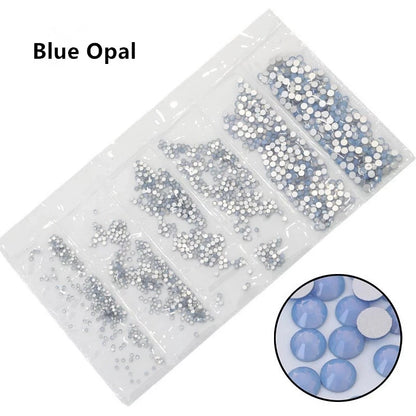 SS3-SS10, 1200 Uds., mezcla de tamaños, rosa/verde/azul/blanco, cristal de ópalo, diamantes de imitación para uñas, purpurina, decoración de diamantes de imitación para decoración de uñas