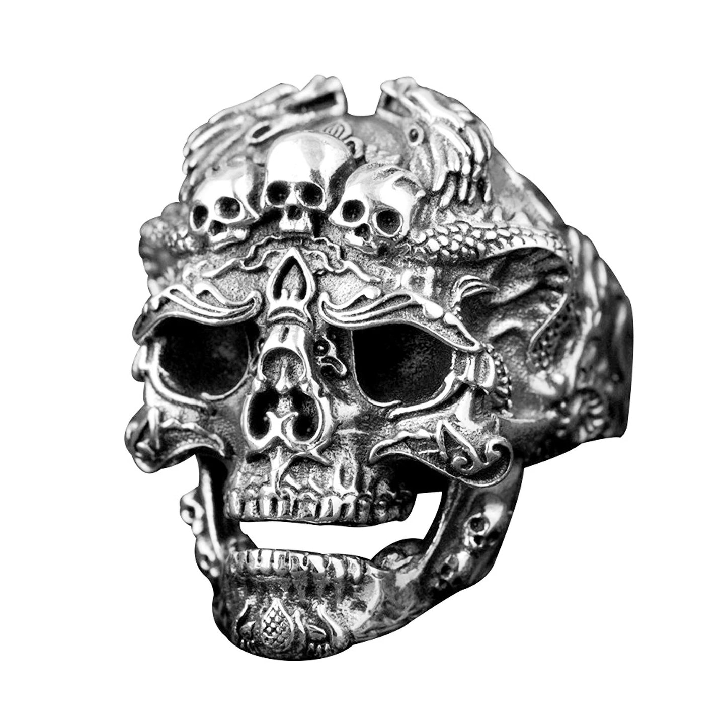 Anillo Gótico Punk para Hombre - Esqueleto Retro con Diseño de Calavera y Serpiente, Ajustable, Estilo Exagerado