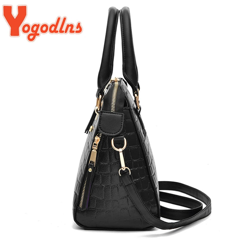 Bolso de Hombro de Invierno para Mujer con Diseño de Cocodrilo - Yogodlns Luxury PU Leather, Elegante y con Asa