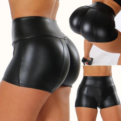 Shorts de Cuero para Mujer, Cintura Alta Bodycon Push-Up, Cortos Slim Fit Negros, Deportivos y Sexy, Joggers Fitness