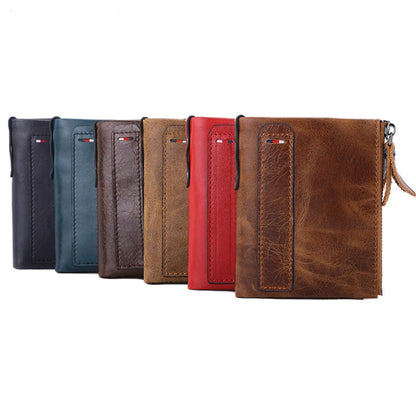 Cartera de Cuero Genuino para Hombre - Billetera Bifold con Protección RFID, Bolsillo para Monedas y Caja de Regalo - Negro/Marrón