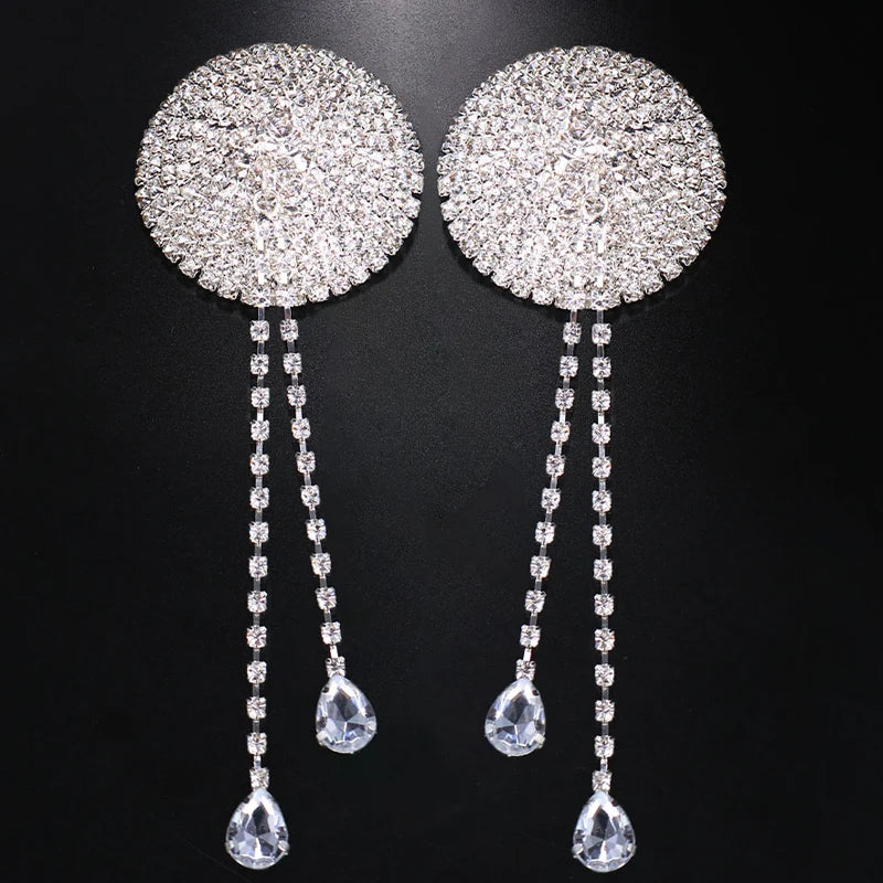 Colgante Redondo Ostentoso para Mujer, Pegatinas de Pezón de Cristal, Decoraciones de Sujetador, Joyería Corporal Rave, Lencería Sexy, 2 Piezas