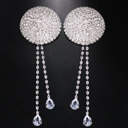 Colgante Redondo Ostentoso para Mujer, Pegatinas de Pezón de Cristal, Decoraciones de Sujetador, Joyería Corporal Rave, Lencería Sexy, 2 Piezas