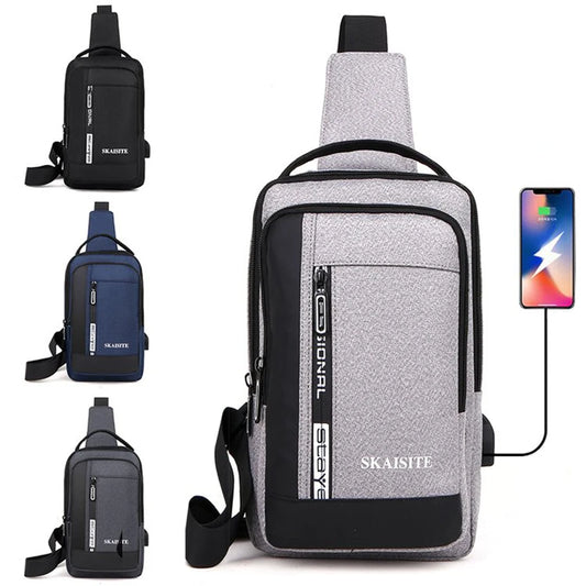 Bolso de Pecho Casual Oxford para Hombre con Puerto de Carga USB - Bandolera Outdoor, Bolso Cruzado y Bandolera para Hombres