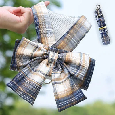 Conjunto de Arnés y Correa para Perro, Ajustable, con Lazo y Diseño Adorable, Sin Tirones, Correa Suave de Malla, Collar para Cachorro, Paseo al Aire Libre