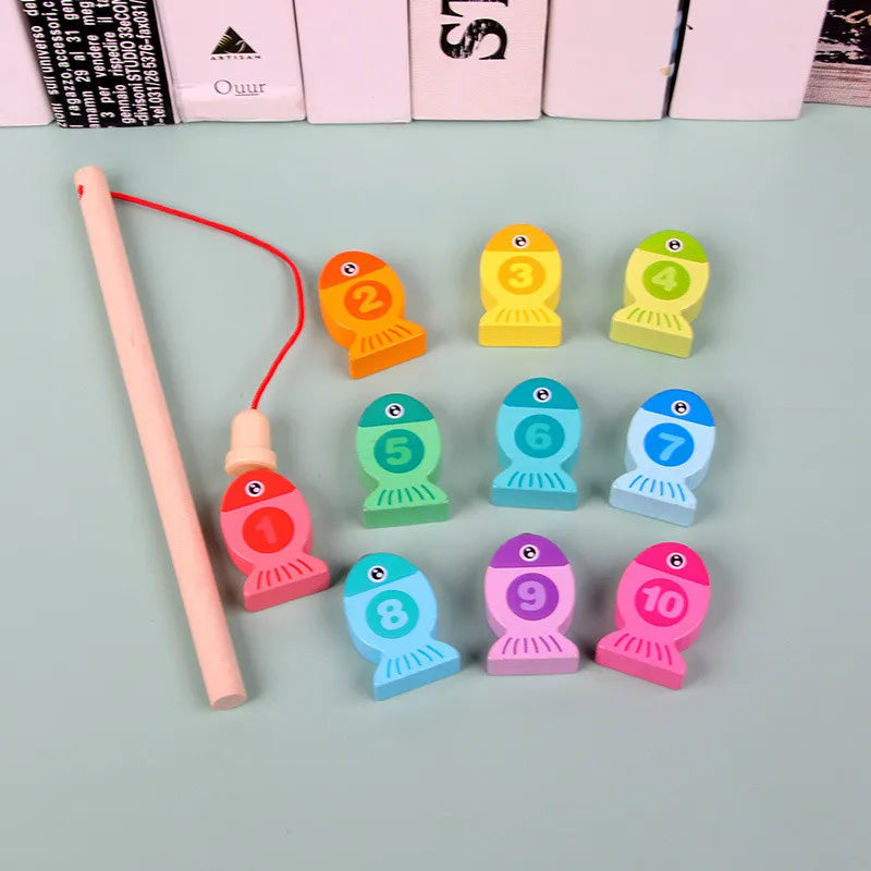 Juguetes de Pesca Magnéticos de Madera para Bebés - Aprendizaje de Alfanuméricos y Vida Marina, Juegos Educativos Tempranos