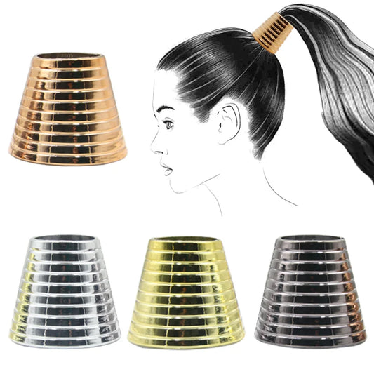Goth Punk - Anillo de Pelo Chapado en Aleación para Mujer | Banda Geométrica de Metal Falso para Soporte de Cola de Caballo