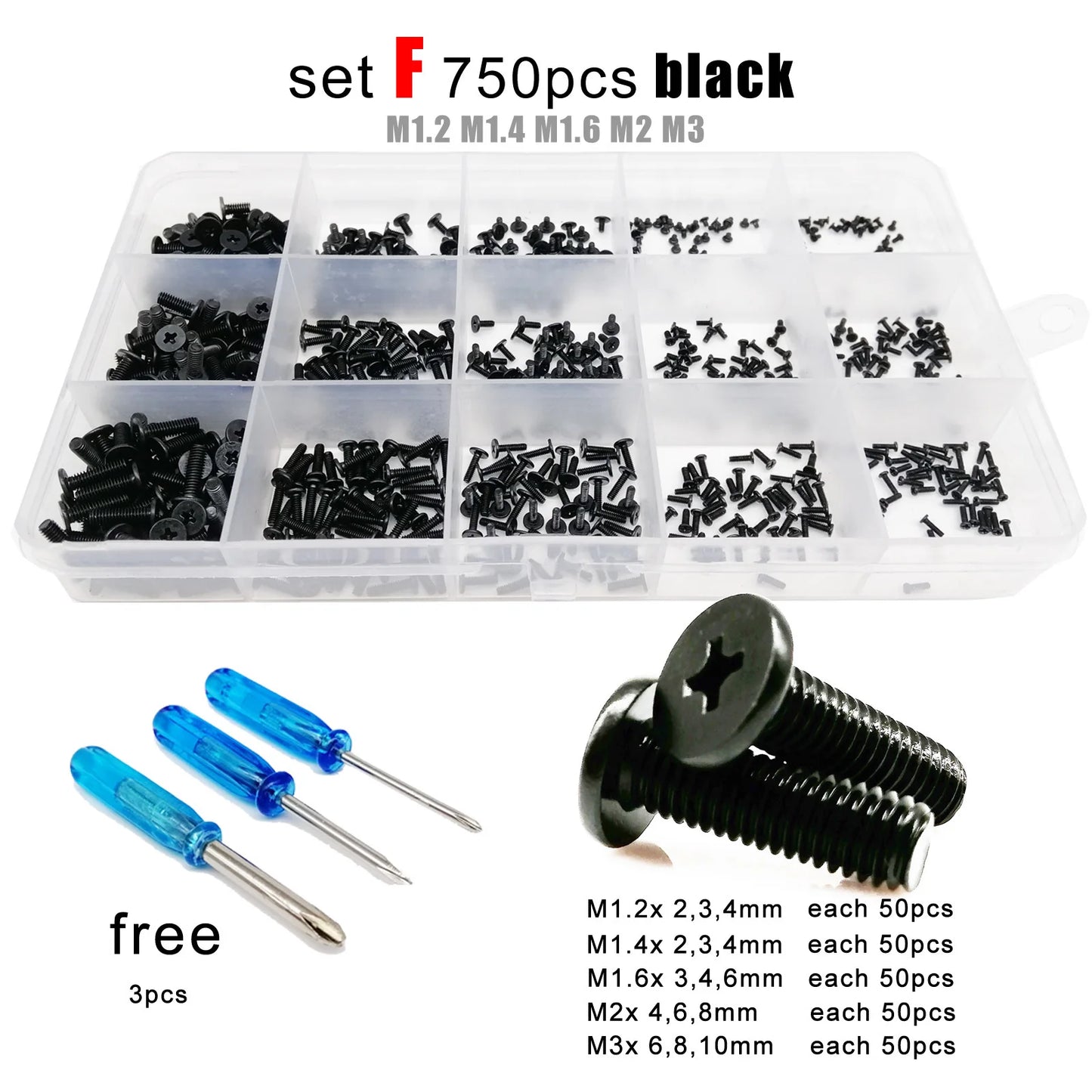 Kit de Tornillos Mini Micro Phillips - 500/750pcs de Cabeza Plana para Laptop, Teléfono y Gafas