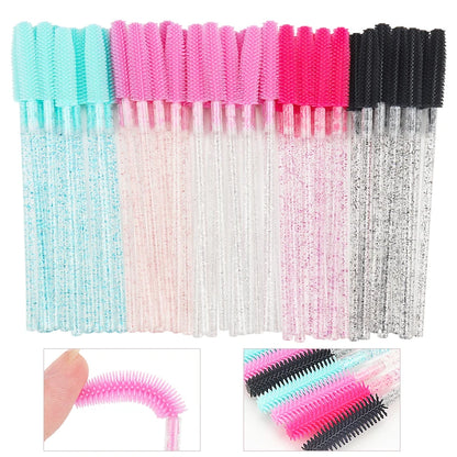 Conjunto de 50 Aplicadores Desechables de Pestañas de Silicona y Cristal: Cepillos de Diamantes para Maquillaje de Belleza Femenina