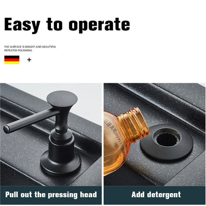 Dispensador de Jabón Líquido Negro Mate Senlesen para Fregadero de Cocina | Botella de Detergente de 250ML con Presión Manual