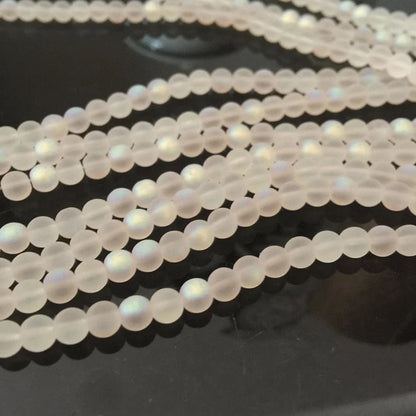 Perlas Redondas de Cristal Austríaco Blanco AB Mate para Fabricación de Joyería - 4/6 mm, Perlas de Luna Brillante para Pulseras y Collares DIY