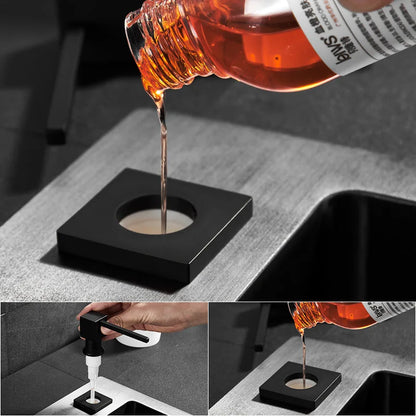 Dispensador de Jabón Líquido de Acero Inoxidable Negro para Fregadero de Cocina | Dispensador de Jabón de Mano con Botella de Plástico ABS