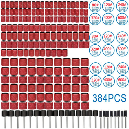 Kit de 384 Bandas de Lijado XCAN con Papel de Lija (80-600 Grit) y Tambores de Lijado para Herramientas Rotativas Dremel