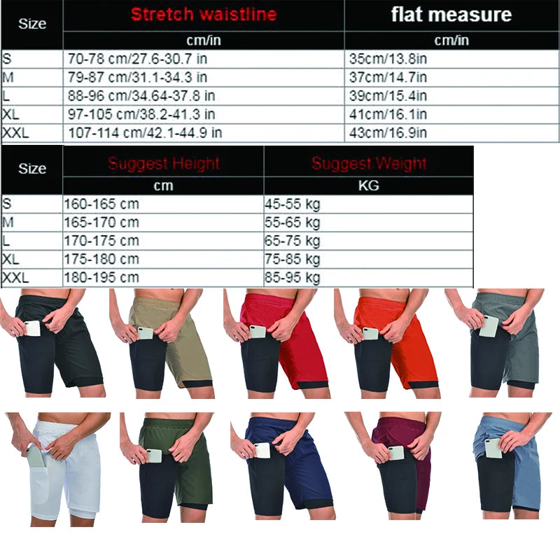 Pantalones Cortos Deportivos Hombre 2 en 1 | Secado Rápido para Entrenamiento, Gimnasio y Running | Verano 2023