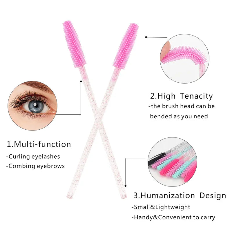 Conjunto de 50 Aplicadores Desechables de Pestañas de Silicona y Cristal: Cepillos de Diamantes para Maquillaje de Belleza Femenina