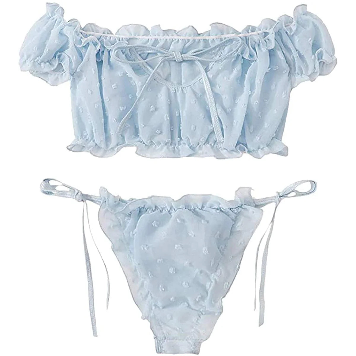 Conjunto de Lencería Sexy para Mujeres: Sujetador de Malla con Volantes y Tanga
