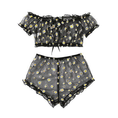 Conjunto de Lencería Sexy para Mujeres: Sujetador de Malla con Volantes y Tanga