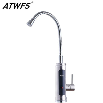 Calentador de Agua Instantáneo ATWFS para Grifo, Calentadores Sin Tanque para Cocina y Baño, Grifo Eléctrico de Agua Caliente, 220V, Carcasa de Acero Inoxidable