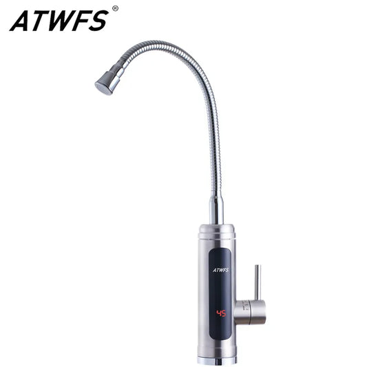 Calentador de Agua Instantáneo ATWFS para Grifo, Calentadores Sin Tanque para Cocina y Baño, Grifo Eléctrico de Agua Caliente, 220V, Carcasa de Acero Inoxidable
