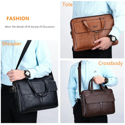 Maletín de Negocios para Hombre JEEP BULUO, Bolso de Hombro de Cuero PU, Ideal para Portátil