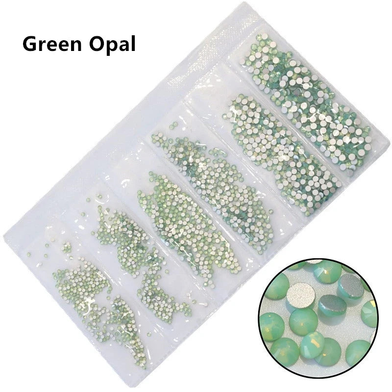 SS3-SS10, 1200 Uds., mezcla de tamaños, rosa/verde/azul/blanco, cristal de ópalo, diamantes de imitación para uñas, purpurina, decoración de diamantes de imitación para decoración de uñas