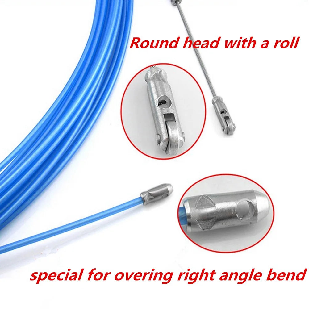 Herramienta de Pasacables con Cabeza de Rodillo para Instalación de Cableado, Cinta de Electricista, Conduit Ducting, 5-50M