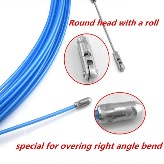 Herramienta de Pasacables con Cabeza de Rodillo para Instalación de Cableado, Cinta de Electricista, Conduit Ducting, 5-50M