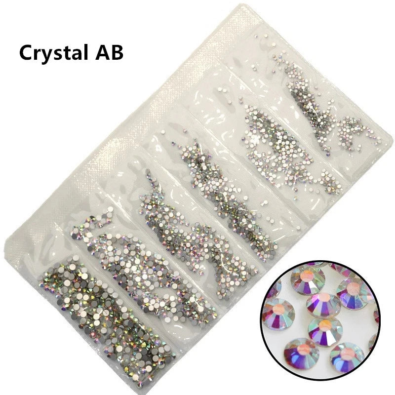 SS3-SS10, 1200 Uds., mezcla de tamaños, rosa/verde/azul/blanco, cristal de ópalo, diamantes de imitación para uñas, purpurina, decoración de diamantes de imitación para decoración de uñas