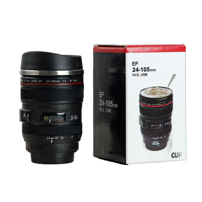 Taza de Café en Forma de Lente de Cámara EF24-105mm | Taza de Acero Inoxidable Blanca y Negra | Regalo Único para Amantes de la Fotografía