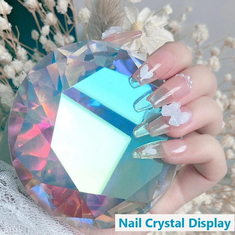 Exhibición de Arte de Uñas de Cristal Holográfico (80mm) - Diamante Iridiscente, Adorno para Sesión y Herramienta de Manicura