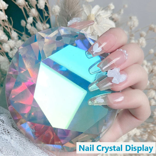 Exhibición de Arte de Uñas de Cristal Holográfico (80mm) - Diamante Iridiscente, Adorno para Sesión y Herramienta de Manicura